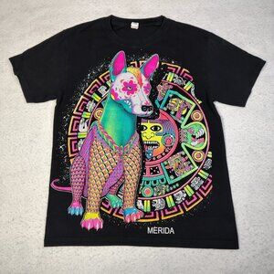 VTG Xoloitzcuintli Xolo T-Shirt Size Medium Black‎ Neon Mexican Aztec Dog Merida